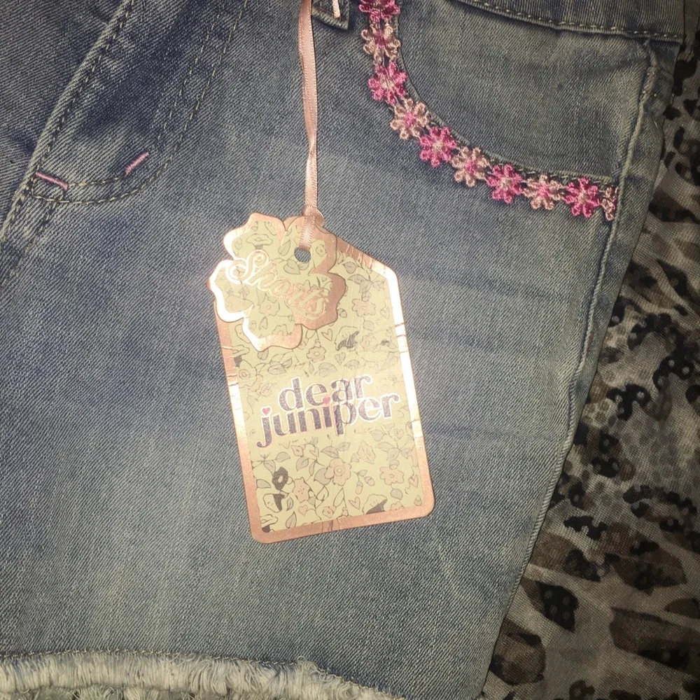 Dear Jumper Y2k Light Blue Denim Shorts with Pink Floral Trim